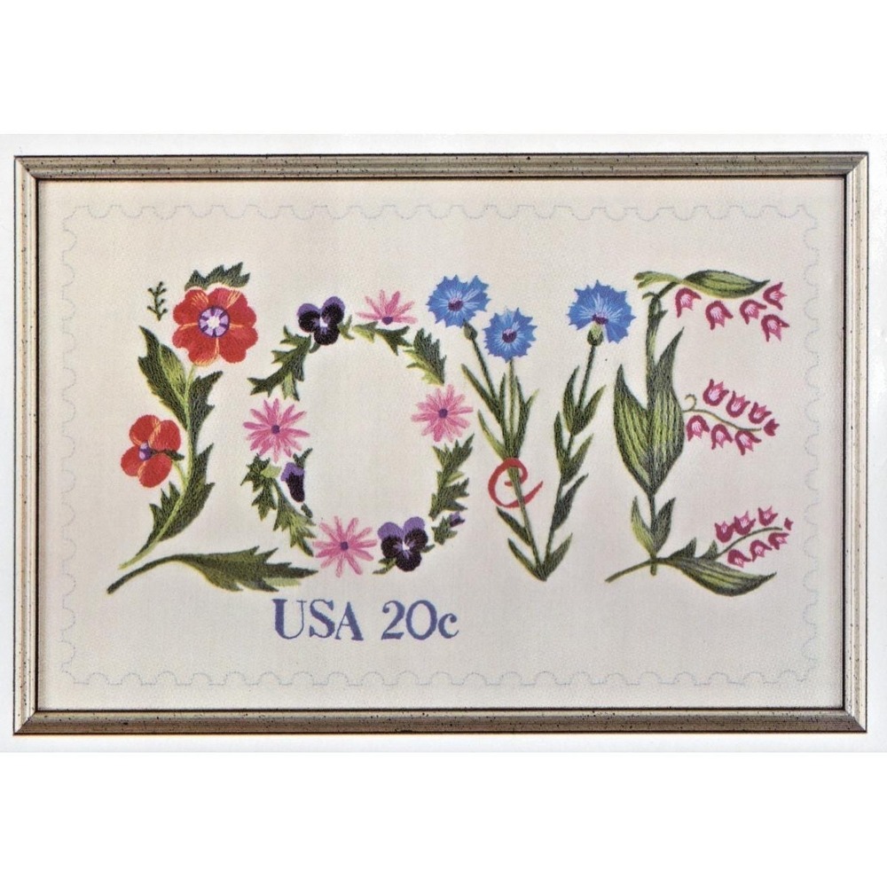 Vintage Crewel Embroidery Kit Elsa Williams Love USA 20C Stamp Flowers Floral